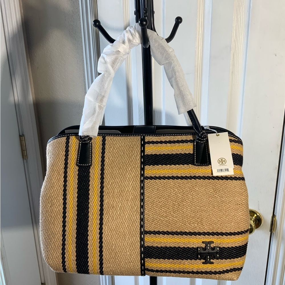 BRAND NEW | Tory Burch Mcgraw Linen Stripe Oversized Satchel